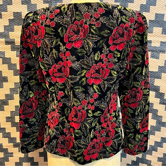 VINTAGE 80s velvet rose waistcoat bodice jacket blazer Victorian gothic floral - Picture 8 of 15